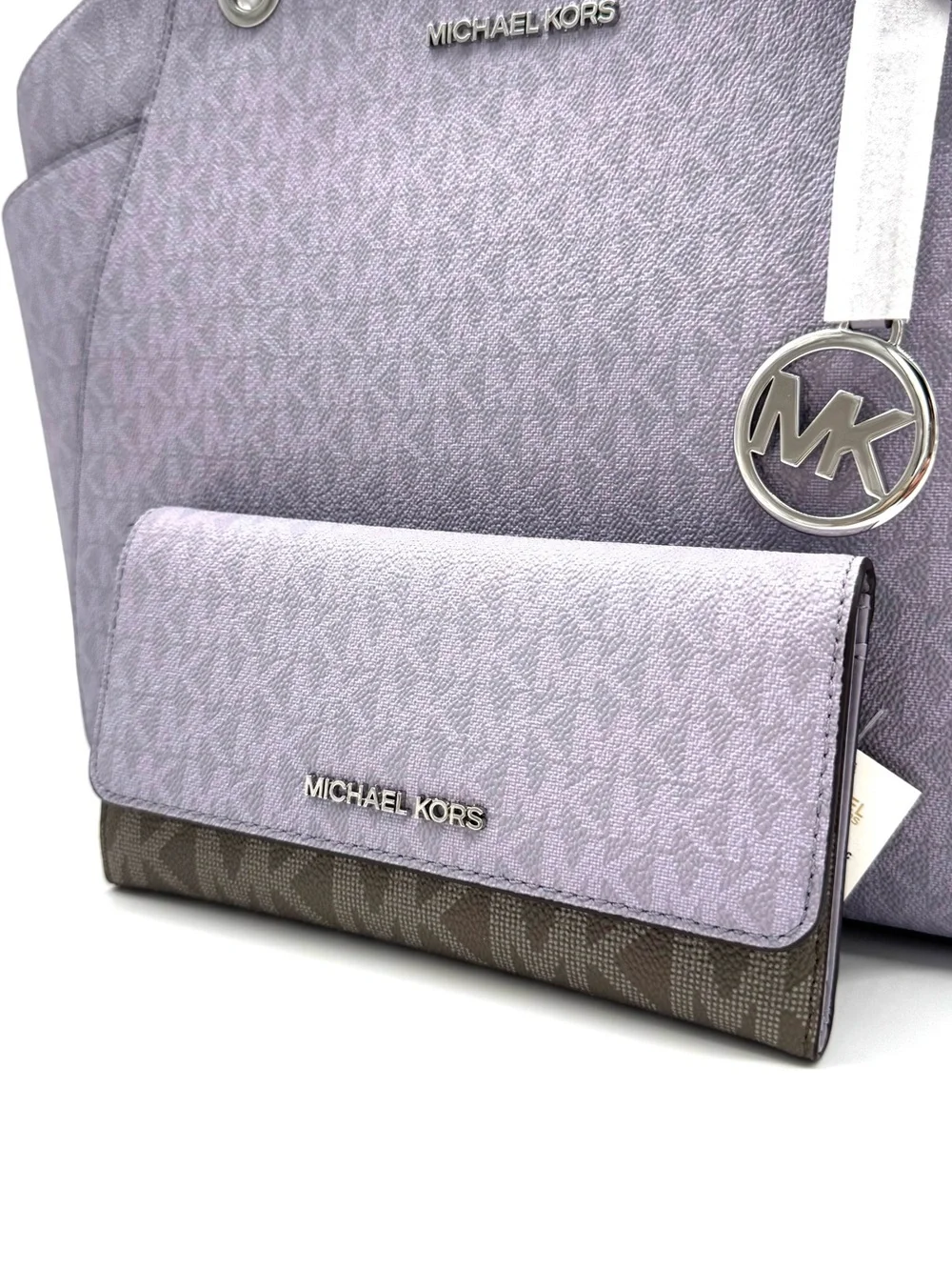 Michael Kors Jet Set Large Signature Logo Shoulder Bag w Matching Trifold Wallet